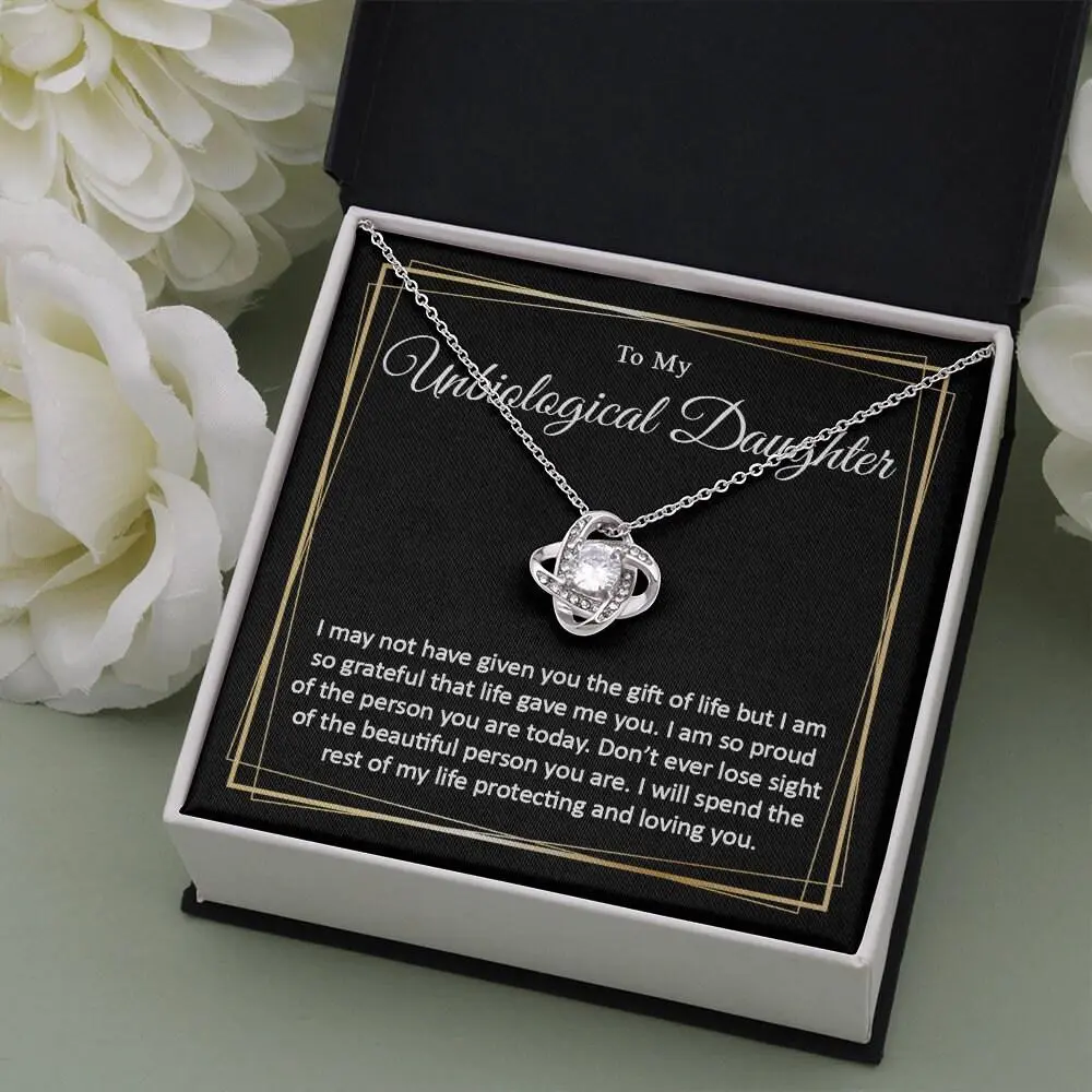 Personalized Unbiological Daughter Gift, Adopted Daughter, Stepdaughter Gift, Bonus Daughter, White Gold Cubic Zirconia Necklace for Bonus Daughter