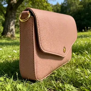 Blush Pink Envelope Crossbody Bag, Minimalist Gold-Tone Snap Clutch, Soft Leather Shoulder Purse for Women, Everyday & Date Night Style