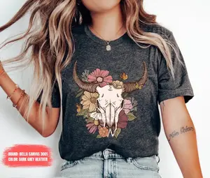 Boho Cow Skull Shirt, Country shirt, Wild west Shirt, Western Graphic Tee, Cowgirl Shirt, Bull Skull Shirt, Southwest Shirt Western Clothing, Vintage tshirts, Boho Cow Skull Shirt, Western Graphic Tee