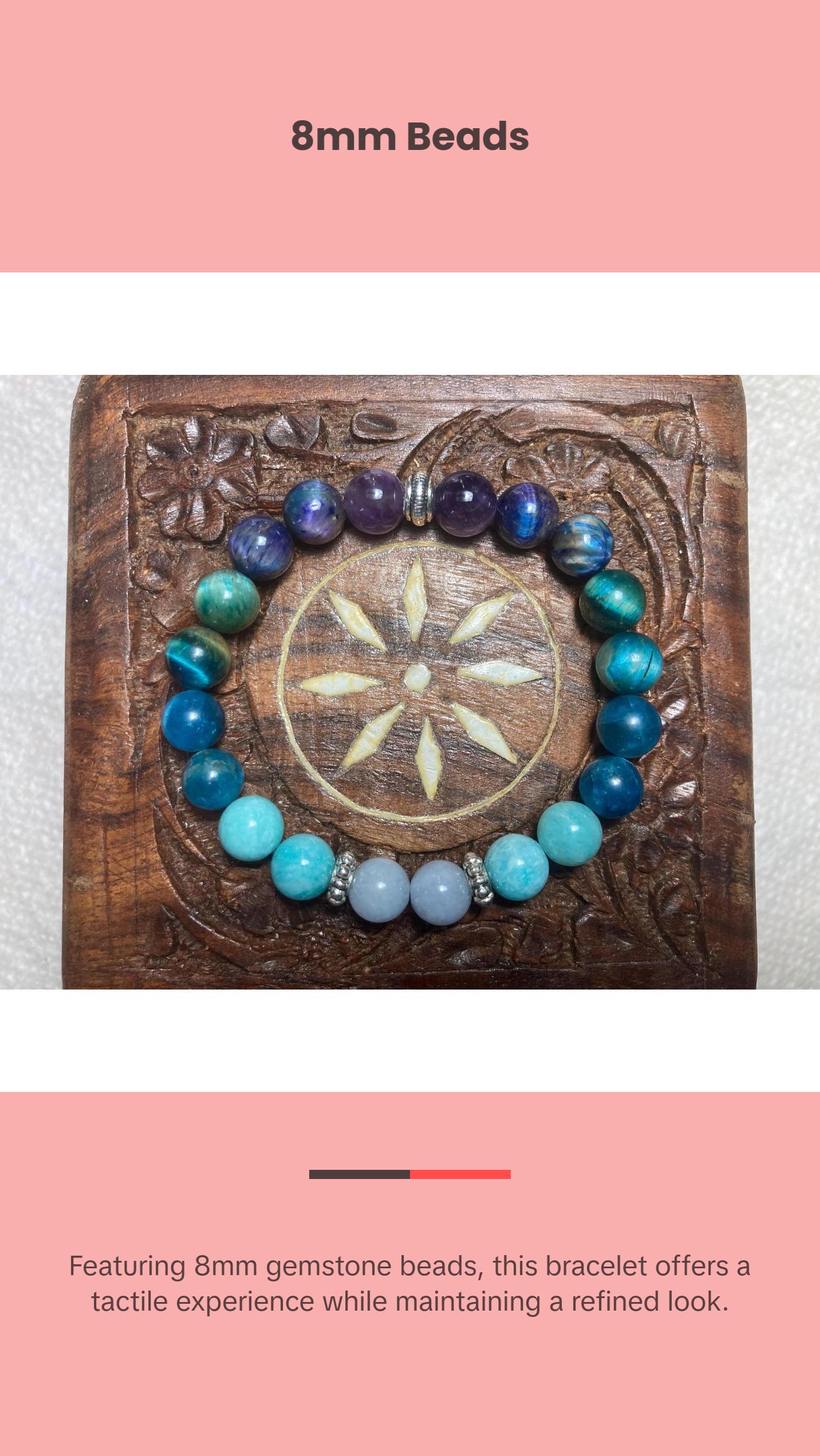 Chill Out Bracelet - Calming - Relaxing energy - Crystal Healing Jewelry - Aquamarine - Amethyst - Apatite - Amazonite - Tigers eye Crystal Gemstone Chill Out Bracelet - Calming - Relaxing energy - Crystal Healing Jewelry - Aquamarine - Amethyst - Apatite - Amazonite - Tigers eye Crystal Gemstone