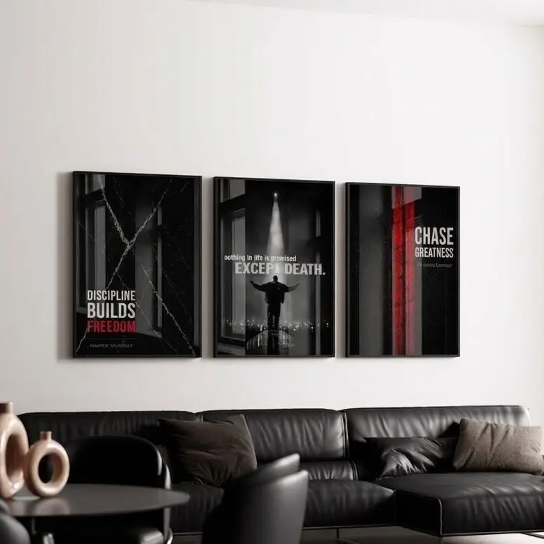 Motivational Posters Set of 3 - "Discipline Builds Freedom" Quote Prints for Gym, Office Decor, No-Frame Home Wall Art