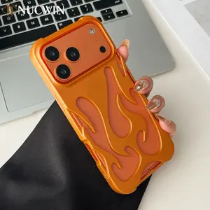 New Orange Matte 3D Hollowed Flame Phone Case For iPhone Air 17 Pro Max 16 15 14 13 Pro Max Plus Electroplated Soft Back Cover