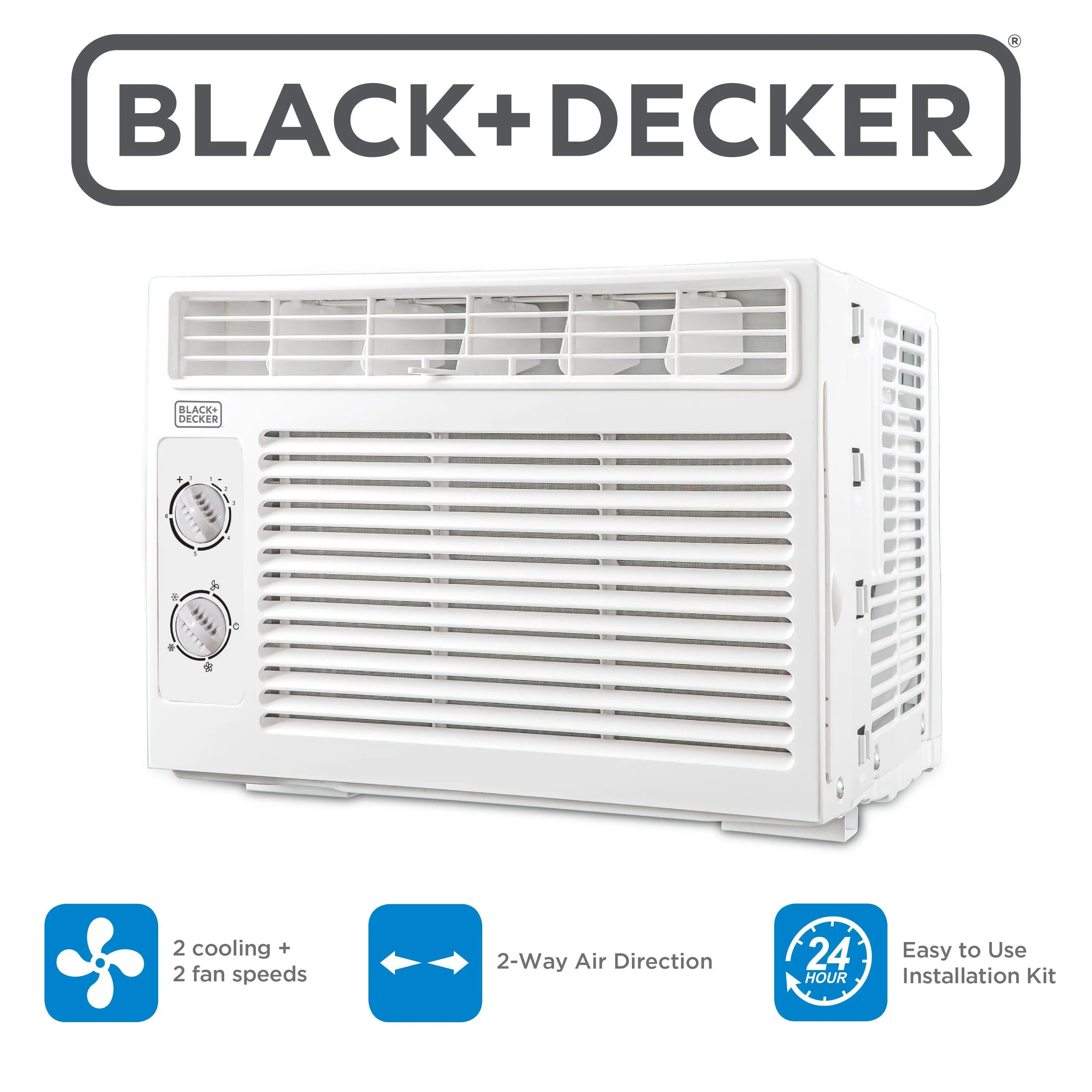 BLACK+DECKER Window Air Conditioner 5000 BTU, AC Window Unit Cools Up to 150 Square Feet, AC Unit with Mechanical Controls, Manual Fan Only and Cool Settings, BD05MWT6, White