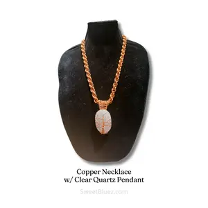 24" Copper Necklace & Clear Quartz " Tree of Life Pendant
