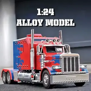1:24 Scale Model Trucks,Diecast Semi Truck Toy With Sound & Light Effects Toys For Boys - Open Tray Durable Metal Model for Kids Ages 4-7 -Tibibee White/Red/Black  Edition
