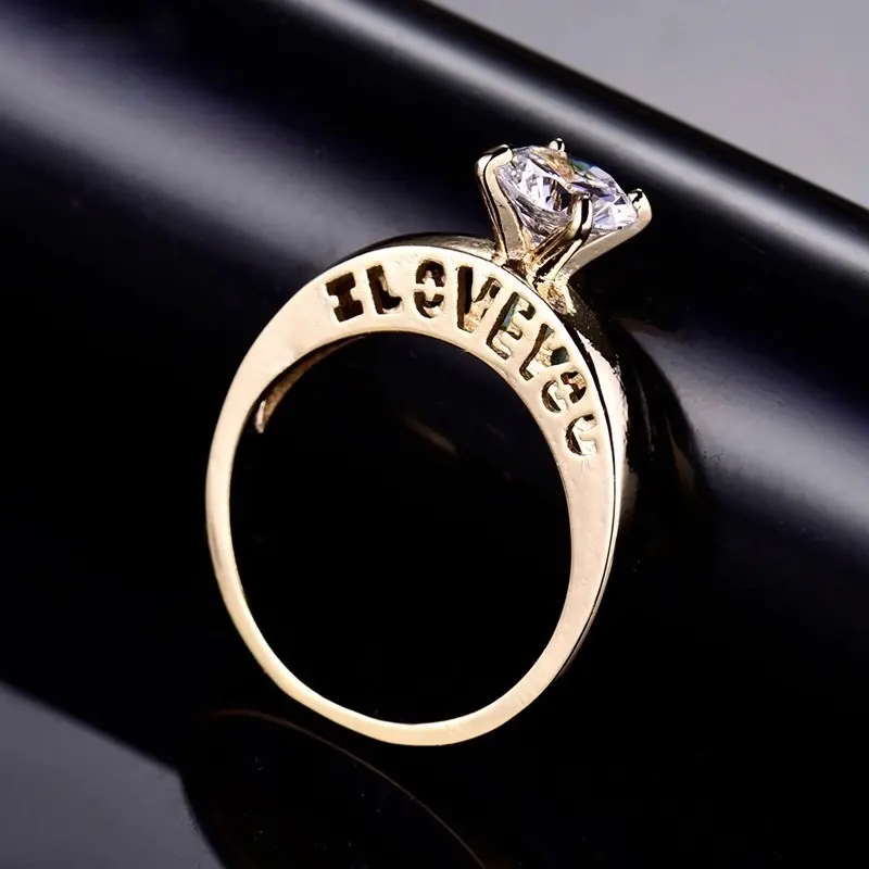 14k Gold Plated I Love You Engagement Ring Swarovski Diamond Solitaire