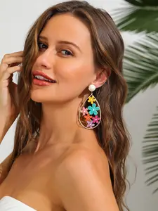 Boho Handmade Raffia Flower Earrings, Summer Beach Vacation Style, Colorful Floral Dangle Earrings, Perfect Gift for Loved Ones