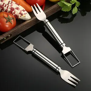 2 in 1 Watermelon Fork Slicer Cutter Stainless Steel Fruit Cube Cutter Kitchen Gadget for Summer Parties BBQ Picnic Kids Snacks Easy Fruit Serving Tool
