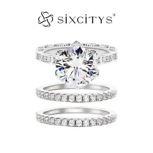 【V38】"Deck The Hall" 5 Carat White Synthetic Moissanite Bohemian Petal Set Ring– Grand and Elegant Choice for Engagements, Weddings, or Special Events