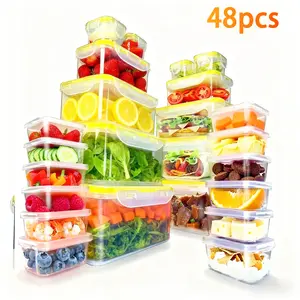 Essential 24-Piece Food Storage Box Set with 24 Lids & 24 Containers Sealed Plastic Utensil Set for Pantry Travel Outdoor Picnic Kitchen Tidying Includes Labels Markings 48-Piece Set Reusable Airtight Waterproof Reusable Stackable meal prep containers