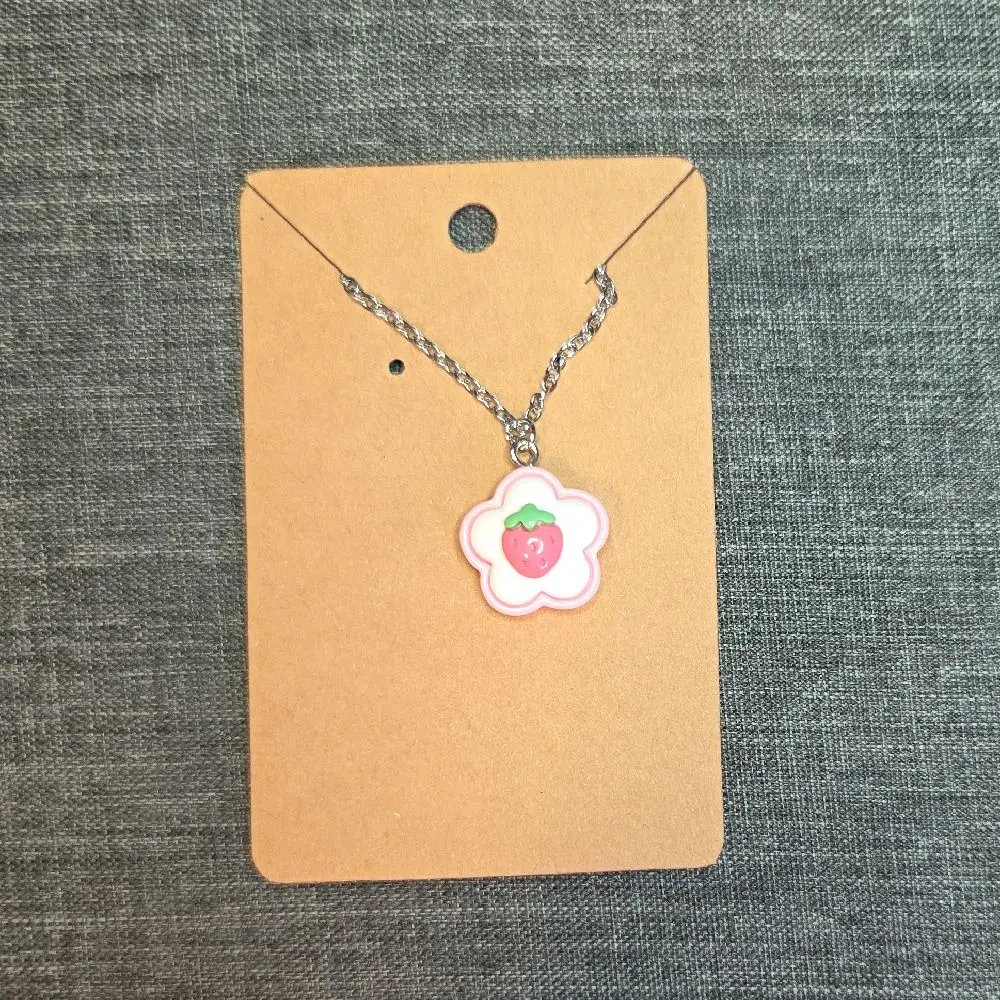 Flower and Strawberry Pendant Necklace