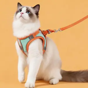 For big Cats (L) Escape-Proof Cat Harness and Leash Set, Soft Breathable Mesh Vest Style Cat Harness, Adjustable Step-in Cat Harness for Walking, Easy Wear Outdoor Harness