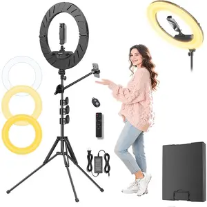 Ring Light 18" with Stand, 55w 6700K LED Light,63" Tripod,Multi-Angle Adjustable Phone Stand, for  and Android Phones, CRI95, Suitable for YouTube, , Selfies (Black, 18")