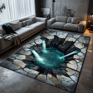 2D Illusion Cracked Ice & Energy Pool Flannel Area Rug - Oversized Soft Plush Mat for Living Room & Game Room, Non-Slip Optical Illusion Home Decor #2DIllusionRug #OpticalIllusionDecor #GameRoomCarpet #FlannelMat #NonSlipRug