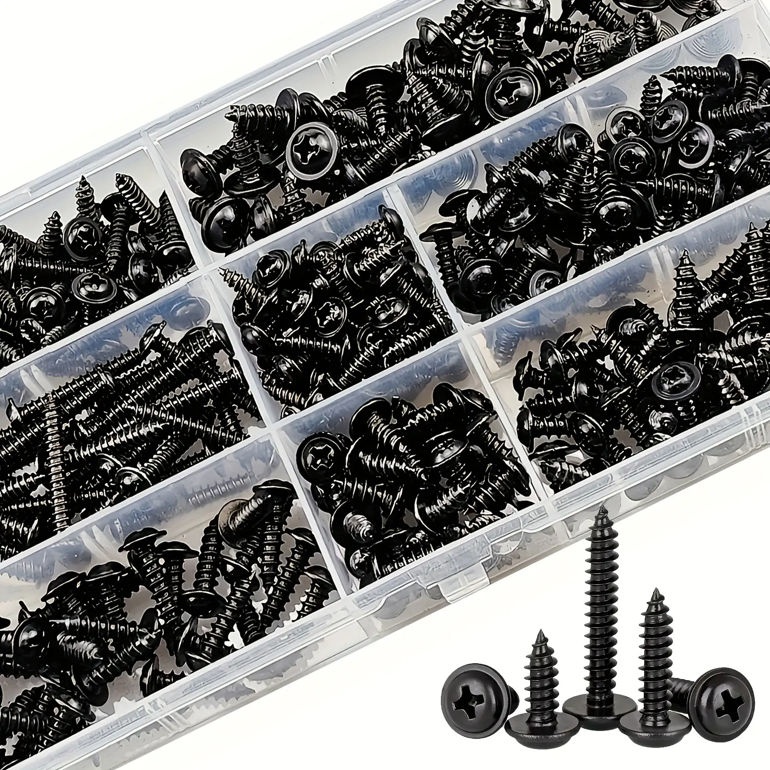 340pcs Self-Tapping Screw Set - M3/M4/M3.5/M4.8 Sizes, Pan Head Phillips Drive, Black Carbon Steel for Wood Furniture, Durable Screws, Self Tapped Screws