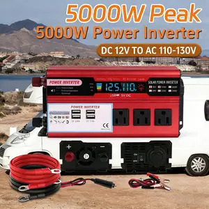 5000W Peak Car Power Inverter DC 12V to 110V AC Converter, High Efficiency Car Charger Adapter with Cooling Fan & Multiple Protections, 3 AC Outlets & 4 USB Ports for RV Truck Camping Emergency Use