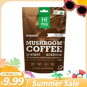 HiPlus Organic Instant 10-in-1 Mushroom CoffeePowder, 140z |Weight & lmmune Support |Premium Arabica Coffee with Lion's Mane, Chaga& Reishi