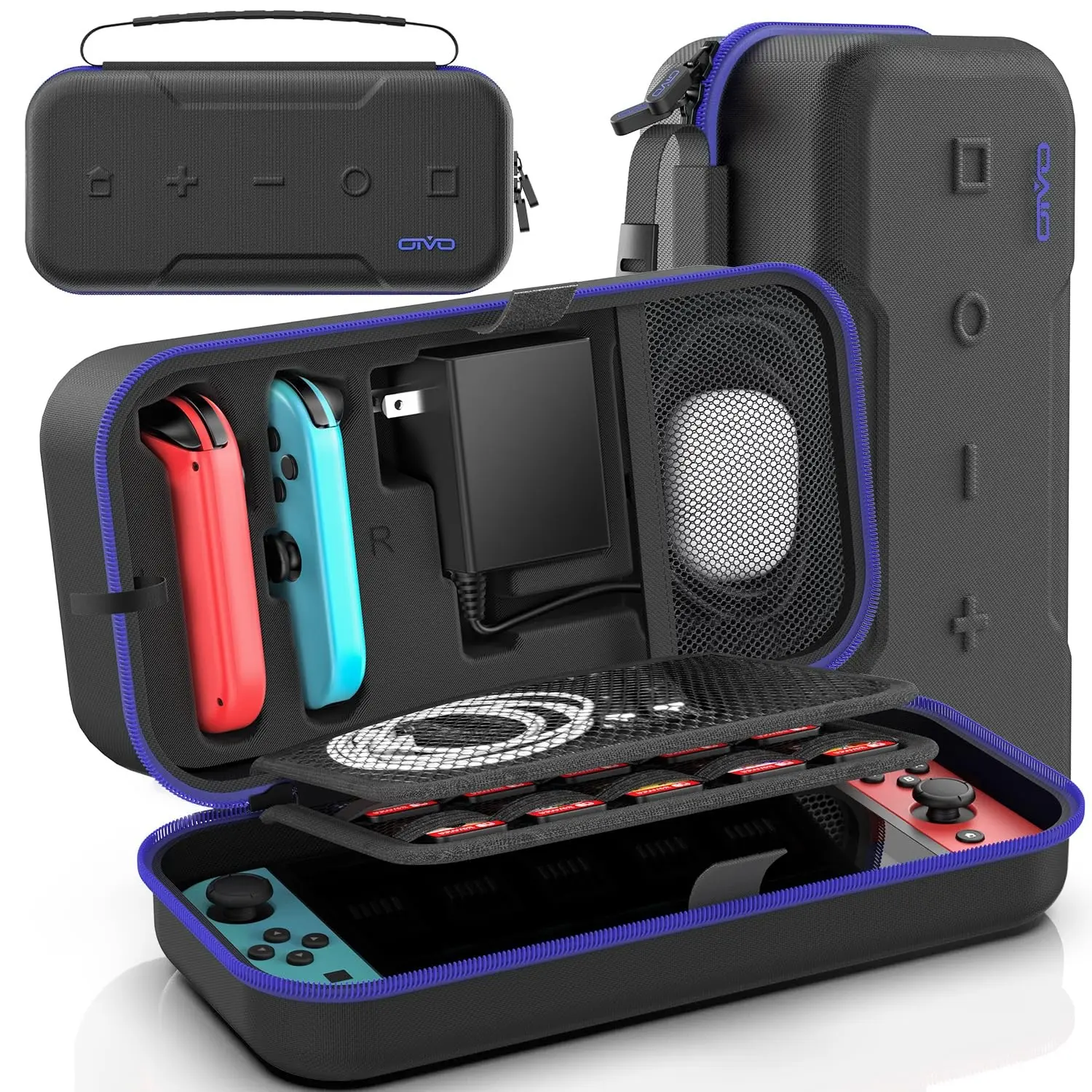 Switch Carrying Case Compatible with Nintendo Gameconsole & OLED, Portable Switch Gaming Travel Carry Case Fit for Joy-Con and Adapter, Hard Shell Durable Protective OLED Pouch Bag with 20 Games, Game Night Gadget Gaming Stuff Gaming Items
