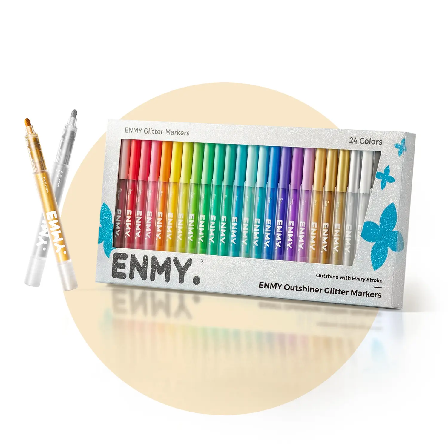ENMY Sparkle Acrylic Paint Markers - Fine-Tip Water-Based Office Stationery with Premium Full-Barrel Ink, Smooth Flow, No Clogging/Skipping, Flake-Resistant, Extra Glitter in Every Stroke for Artists, Crafters (Ideal for Drawing)