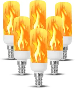 Flame Light Bulbs E12, Flickering Fire Effect LED Candle Bulb, Warm Amber 1300K Decorative Lighting for Lanterns, Chandeliers & Outdoor Decor (120V/240V, 6-Pack)