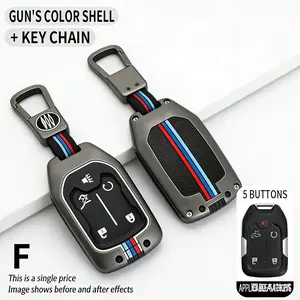 Heavy Zinc Alloy Single-Shell Key Fob Cover Case with Buckle - Protection Accessory for GMC Sierra, Chevy Silverado 1500/2500HD/3500HD (2019-2023) 5-Button Type-B Car Keys