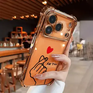 Finger Heart Pattern Four-corner Thickened Mobile Phone Case for iPhone 17 Air 16 15 14 13 12 11 Pro Max Plus border Electroplating with counter-fall Safety Cushion 2D printing Protective Protection