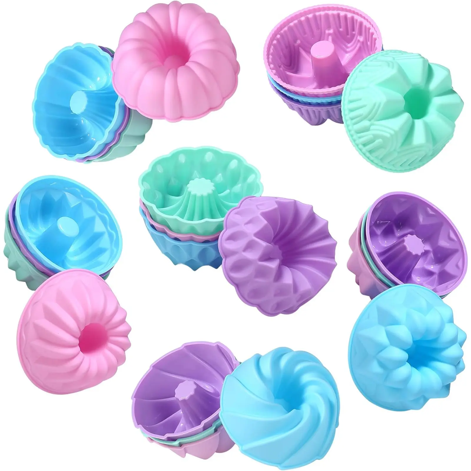 24-Pack 3-Inch Nonstick Silicone Donut Molds - Multi-Use Home Baking Bakeware, Cupcake Pans, Bagel Pan, Jello Mold - Oven, Microwave, Dishwasher Safe Flexible Kitchen Tool