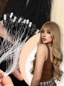 Micro Ring Hair Extensions, Real Human Hair, Natural Human Hair, Ash Platinum Blonde, Medium Length, Cold Fusion Micro Beads Hair Extensions