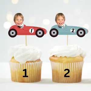Vintage Race Car Cupcake Topper – Personalized Birthday Party Decor