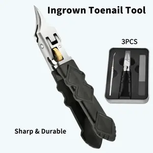 3-Piece Thick Nail Clipper Set for Men & Seniors: Stops Ingrown Nails with Pointed Angled Blades & Anti-Slip Grip