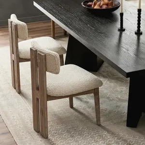 【Set of 2】ABCASA Mid-Century Modern Dining Chairs, Upholstered Natural Wooden Frame Boucle Kitchen Curved Backrest Armless Farmhouse Chair for Kitchen, Dining Room, Bedroom