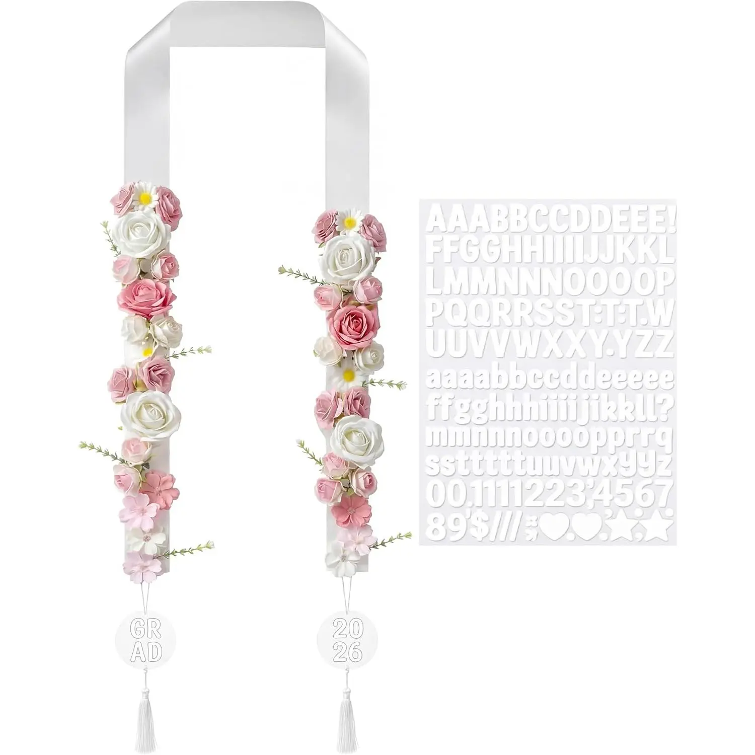 Yinder Flower Graduation Leis Necklace Class of 2026 Grad Artificial Flower Graduation Stole with Acrylic Place Card Letter Sticker for High School College Senior Grad Gifts Party Supplies