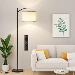 60" Floor Lamp with Remote Control and Stepless Dimmable Bulb, Colors Temperature & Brightness Adjustable, Modern Floor Lamps for Living Room(Beige Shade & Black Pole)