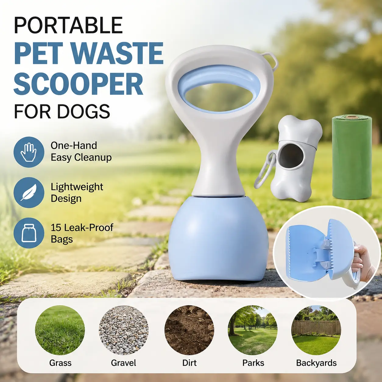 Dog Pooper Scooper with Unbreakable Material & Durable Spring, Easy-to-Use for Grass, Gravel, and Outdoor Cleanup