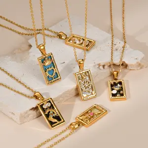 Tarot series necklace, ladies fashionable retro stainless steel oil drop square necklace