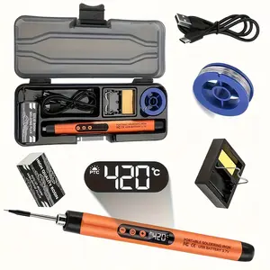 Portable LED digital display soldering iron kit, adjustable temperature, 1000mAh rechargeable lithium battery, USB powered, wake-up function, portable wireless design, for electronics repair and automotive maintenance