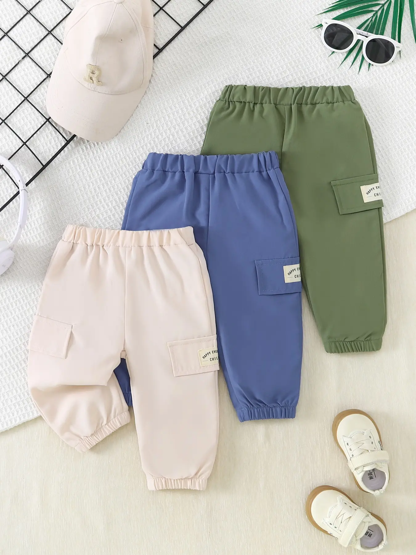Spring/summer Boys' Three-Piece Lightweight Workout Pants, Lightweight Sweatpant, Elastic Waistband and Pockets, Breathable Daily Wear, /blue/