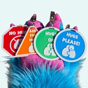 Hug Badges - No Hugs, Ask For Hugs, Hugs Ok, Hugs Please - Lanyard Badges for Fursuits and Cosplay