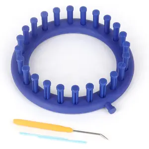 Round Knitting Looms Set 14 cm Diameter Blue Plastic Weaving Looms Scarf Hats Making Tools DIY Crocheting Handmade Craft Kit with a Crochet Hook and Needle for Knitting Lovers (Blue)
