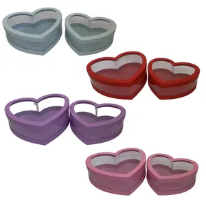 Set of 2 Heart Shaped Boxes with Clear Walls, Various Colors | W167