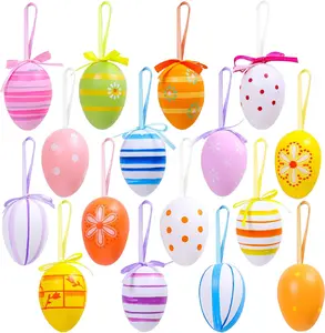 Colorful Plastic Easter Hanging Eggs 16 Pieces Random Styles for Easter Decoration