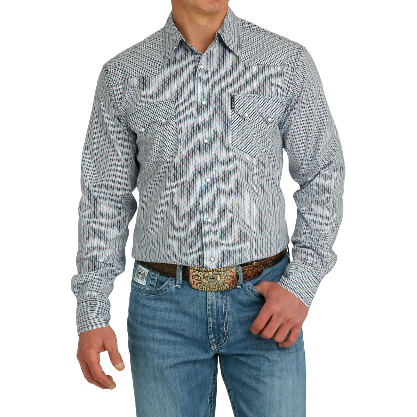 Cinch Men's White Modern Print Button Up Shirt MTW1301075