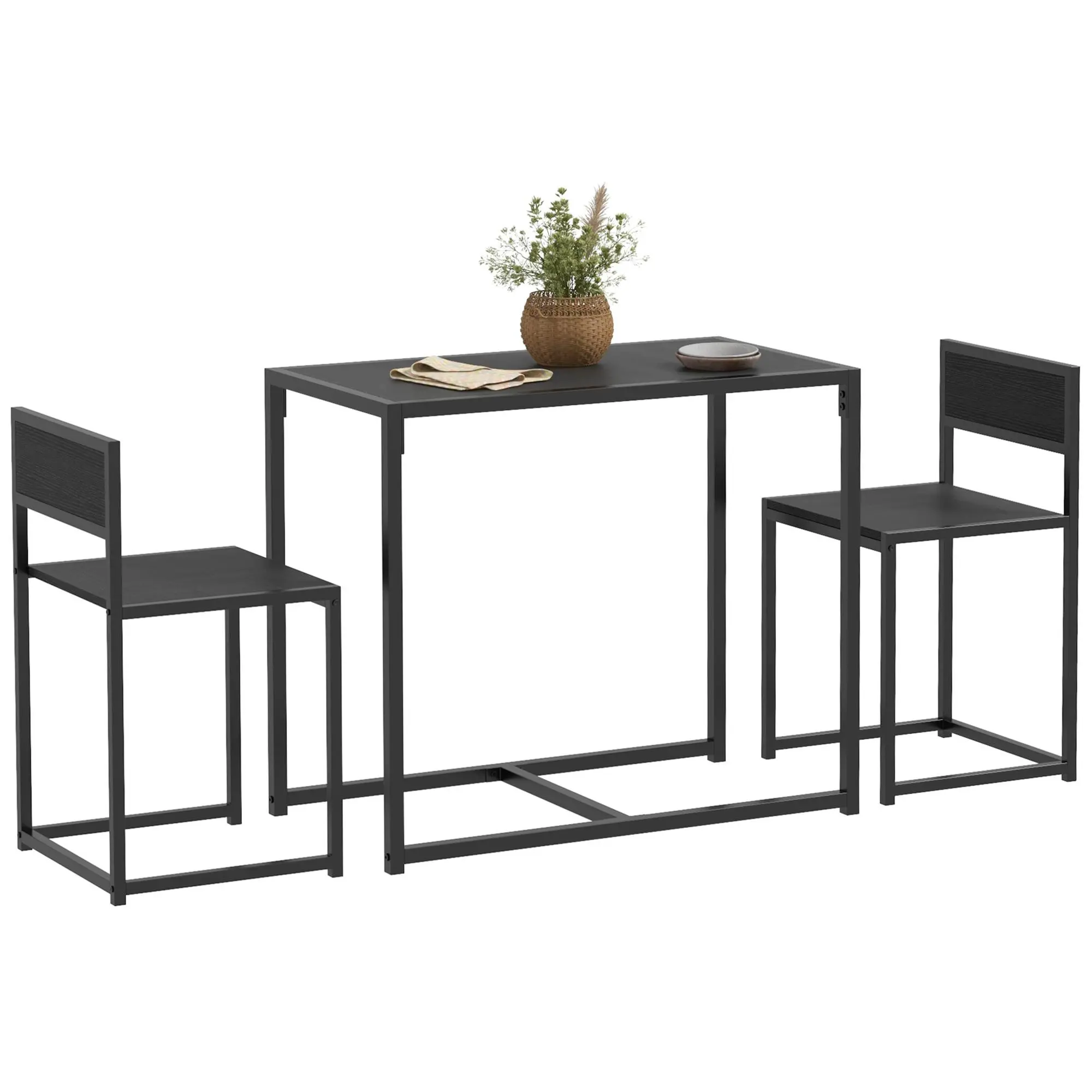 HOMCOM Modern 3-Piece Industrial Oak Indoor Dining Table Set - Compact 2-Person Kitchen Table with Chairs for Small Spaces