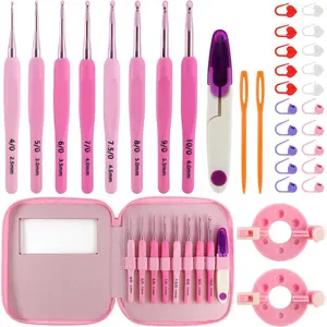 34 count Crochet Hooks Set, 8 sizes 2.5-6 mm High-Quality Pink Gradient Aluminum  Soft Handle Crochet with Case and Crochet Kit for Beginners Adults for  Hands Crochet  Set
