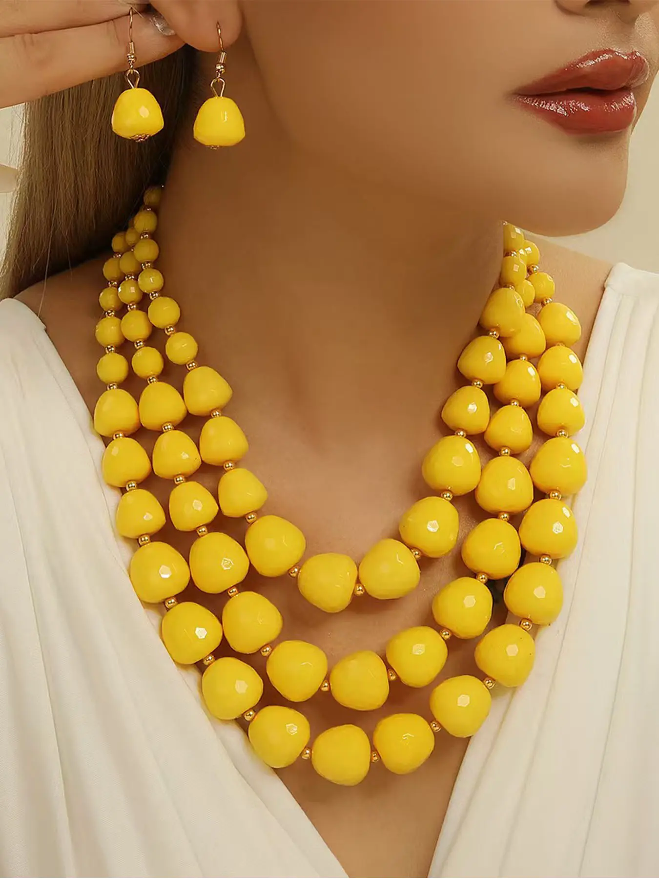 Acrylic Beaded Necklace And Earring Set, Multi-Layered Jewelry for Women, Layered Design, Trendy Fashion Accessory, Fashionable Jewelry Set, Perfect Gift Idea, Jewellery Gift Set, Matching Jewelry Set, Necklaces Earrings Set