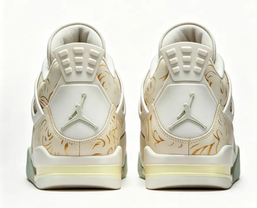 Unisex Off White Light Green Printed Retro Mid Top Basketball Shoes Leather Lace-Up Sneakers Cushioned Trainers Ideal For Daily Outfits, Street Style And Casual Social Occasions