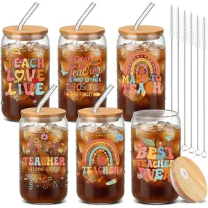 Shejdart Teacher Appreciation Gifts Cups - 6 Pcs 16 oz Glass Tumbler Gifts for Teacher Appreciation Week Back to School Birthday Christmas Thankyou Present