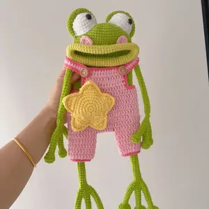 Crochet Frog Bag Kit - Cute Cartoon Frog Crossbody Phone Bag DIY Set, Soft Yarn Crochet Kit for Adults, Handmade Shoulder Bag for Daily Use  Crochet Frog Bag Frog bag knitted material bag (non finished product)