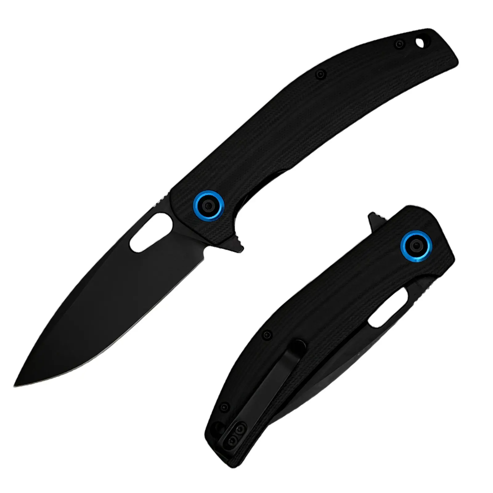 21cm Black G10 Handle Folding Pocket Knife - D2 Titanium Coated Blade, Liner Lock, 1-Hand Open, Deep Carry Clip, Sharp Utility EDC Knife for Camping, Hunting, Daily Carry