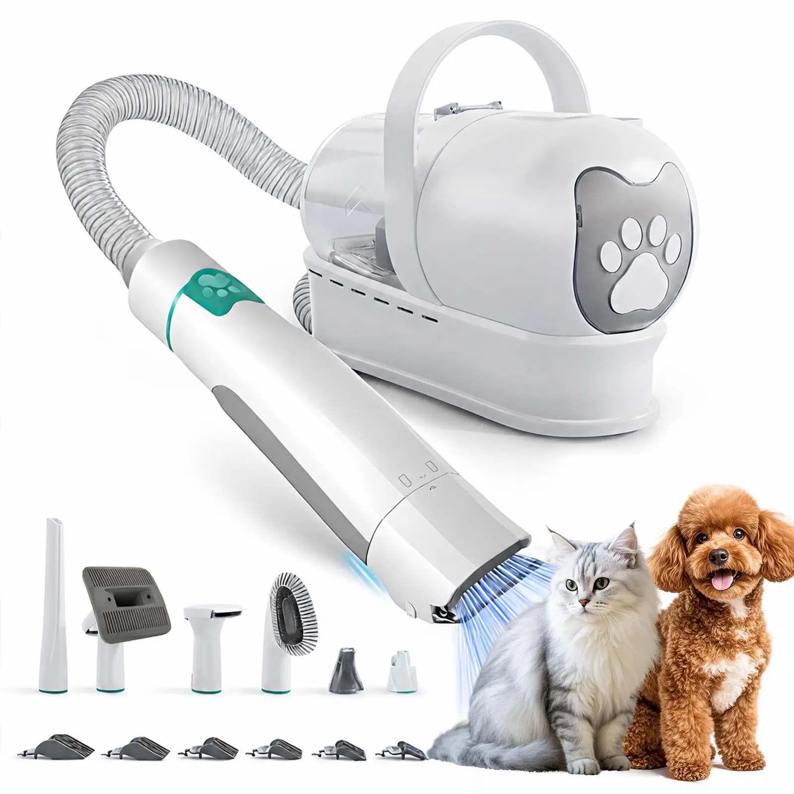 7-in-1 Pet Clipper Vacuum with Side Flank Safety Shields, Pinch-Proof Dog Hair Vacuum for Loose Underbelly and Flank Skin